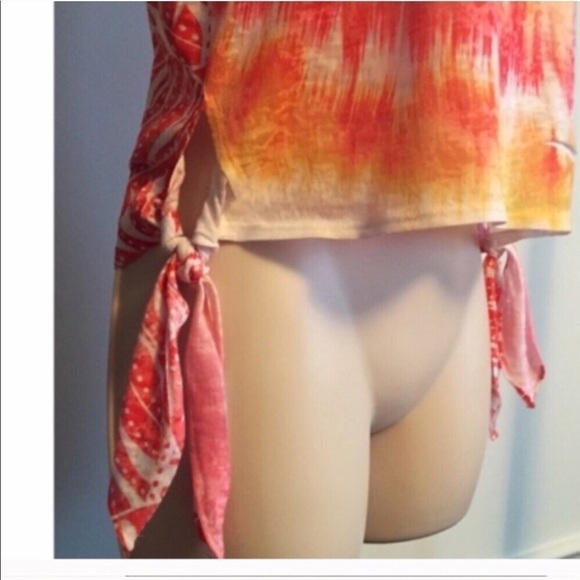 American Rag high low tie dye tank top scoop neck pullover orange white yellow - Picture 4 of 7